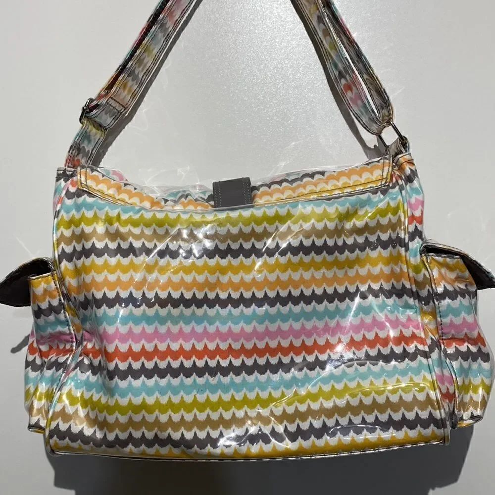 Kalencom New‎ Orleans Diaper Bag Set Chevron Wave Laminated Multicolor NWT